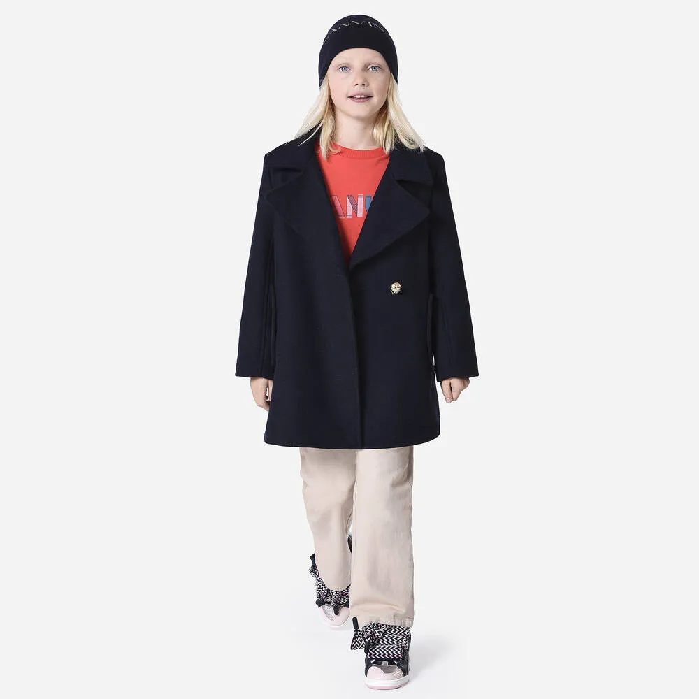 Girls Blue Wool Coat