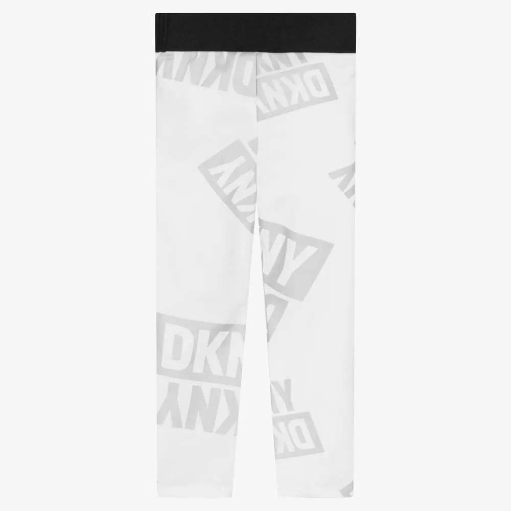 Girls White Iridescent Logo Leggings