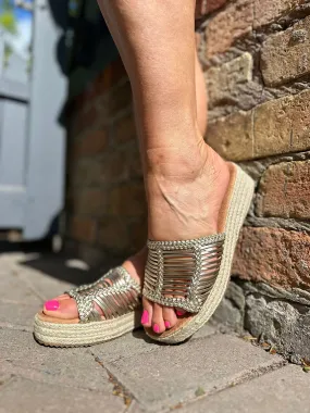 Gold Metallic Multi Strap Espadrilles