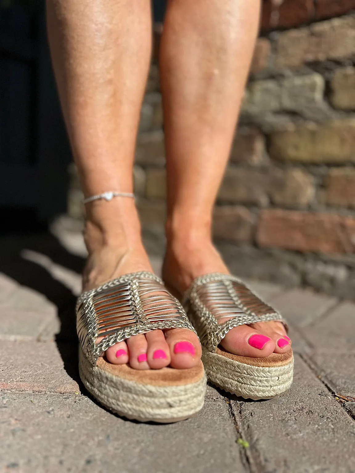 Gold Metallic Multi Strap Espadrilles