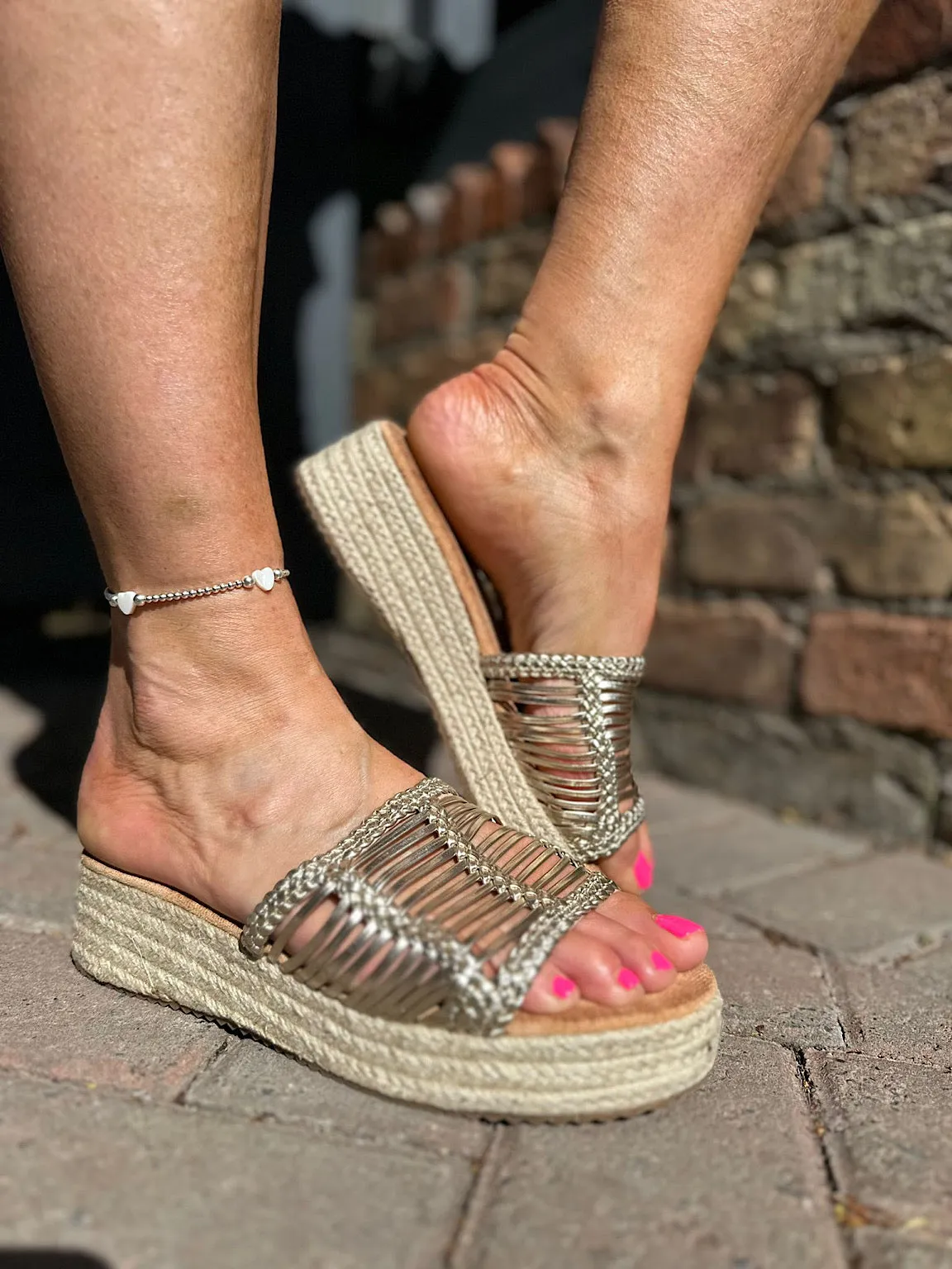 Gold Metallic Multi Strap Espadrilles