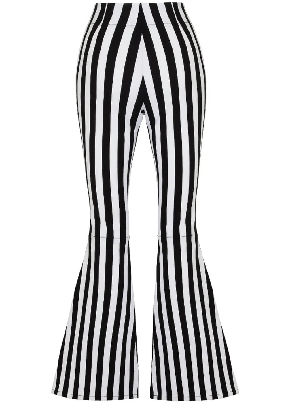 Hell Bunny Gaspar Stripe 70's Flare Trousers Black White