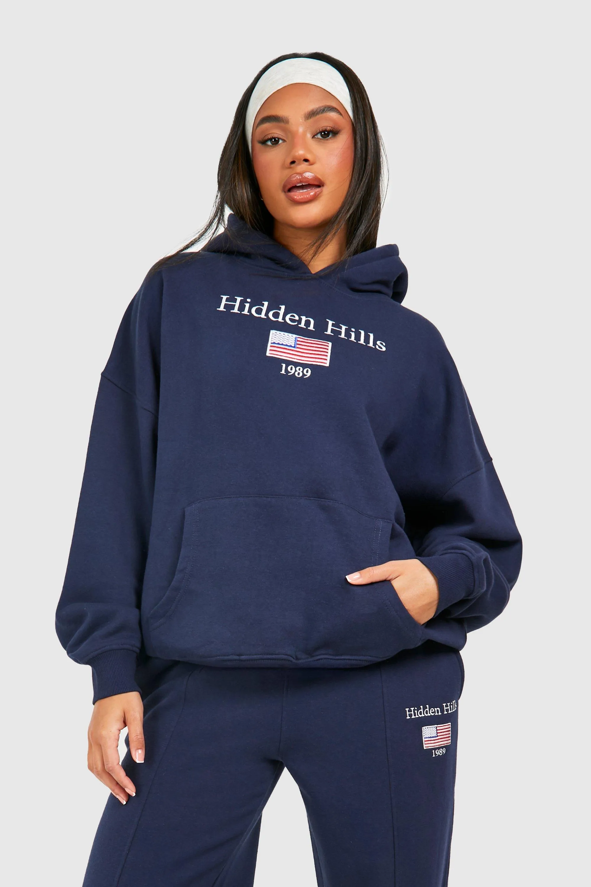 Hoodies & Sweatshirts | Hidden Hills Embroidered Slogan Boxy Oversized Hoodie | boohoo