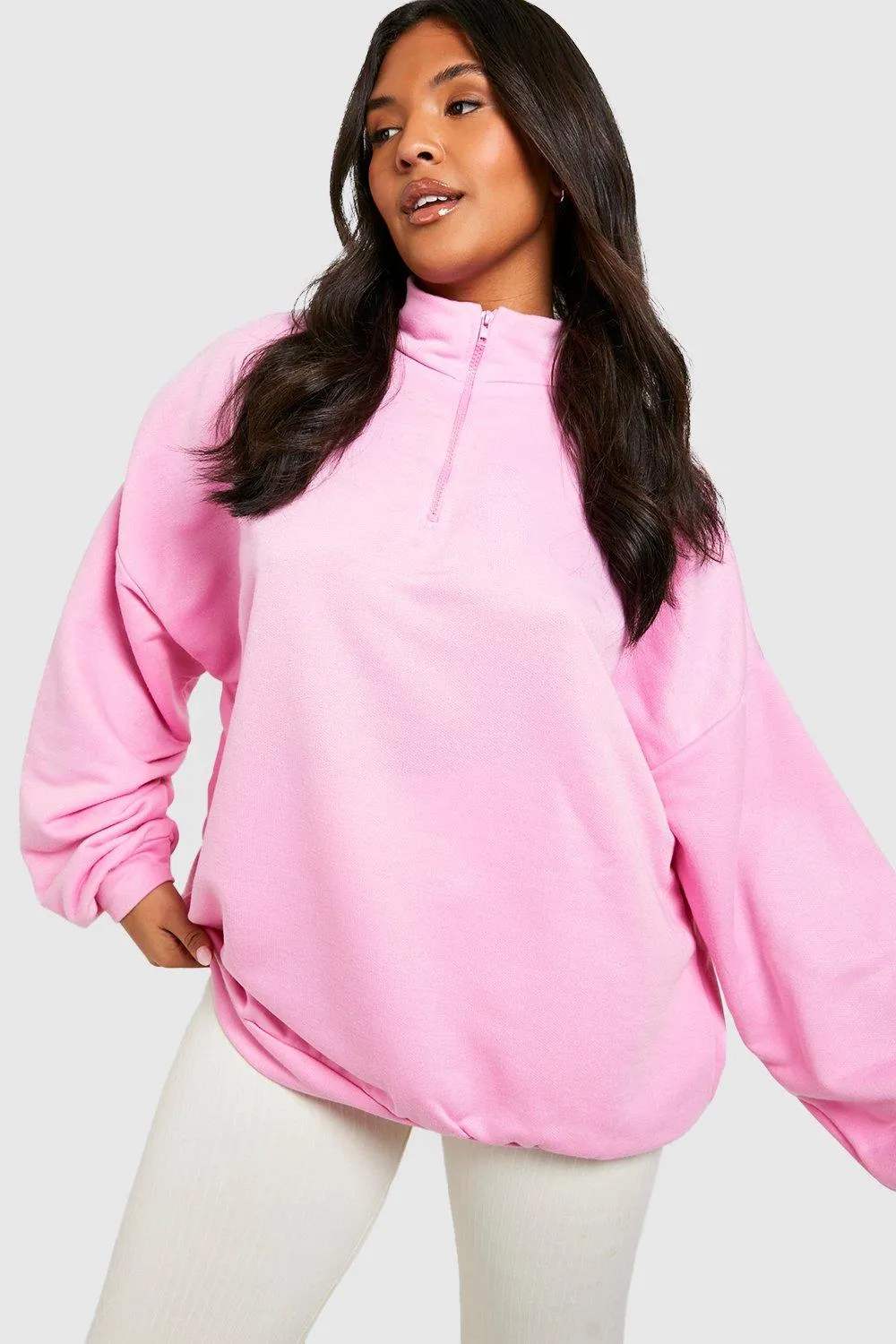 Hoodies & Sweatshirts | Plus Oversized Half Zip Sweater | boohoo