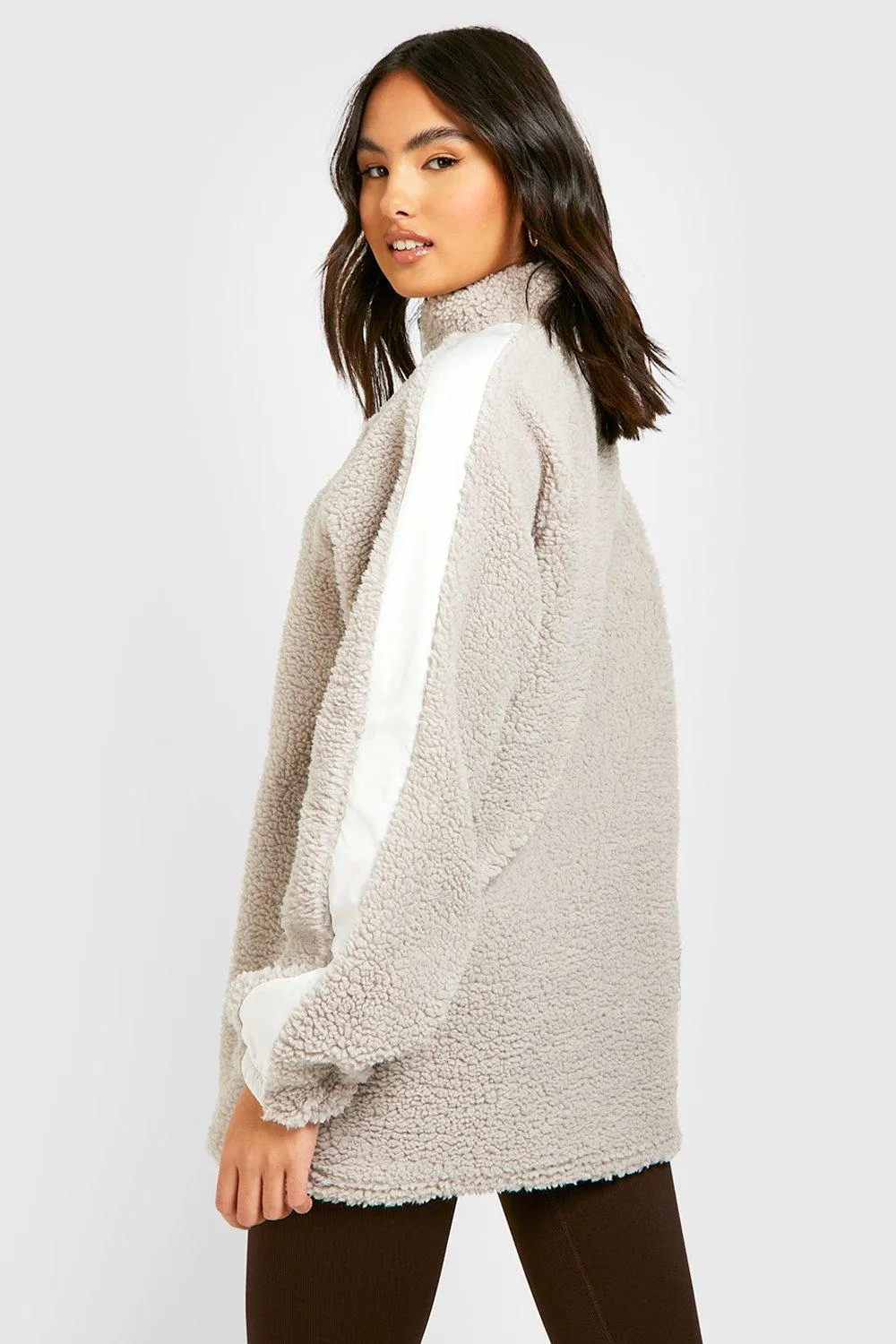 Hoodies & Sweatshirts | Premium Borg Nylon Half Zip Sweater | boohoo