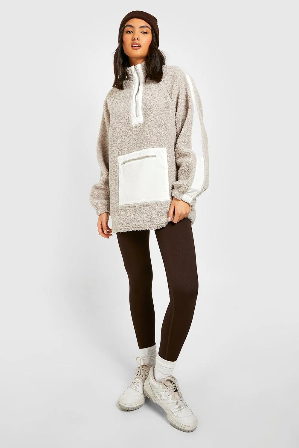 Hoodies & Sweatshirts | Premium Borg Nylon Half Zip Sweater | boohoo