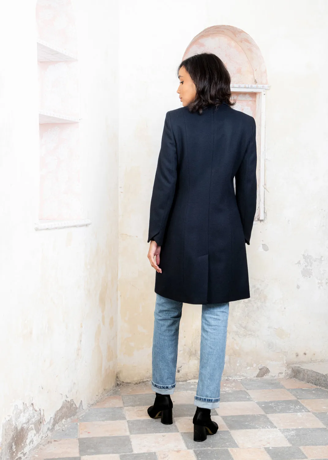 Isabella Tweed Coat - Navy Melton