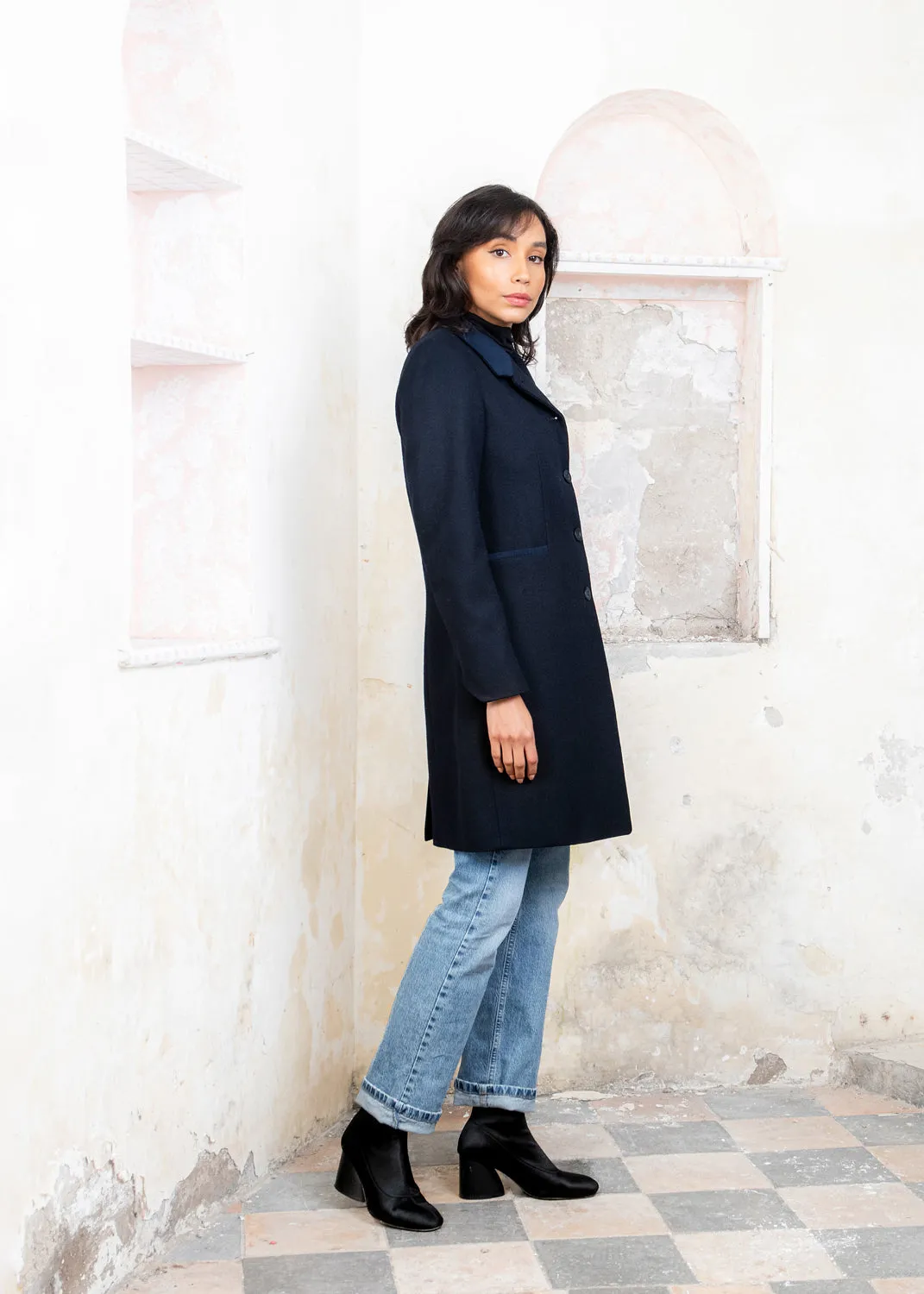 Isabella Tweed Coat - Navy Melton