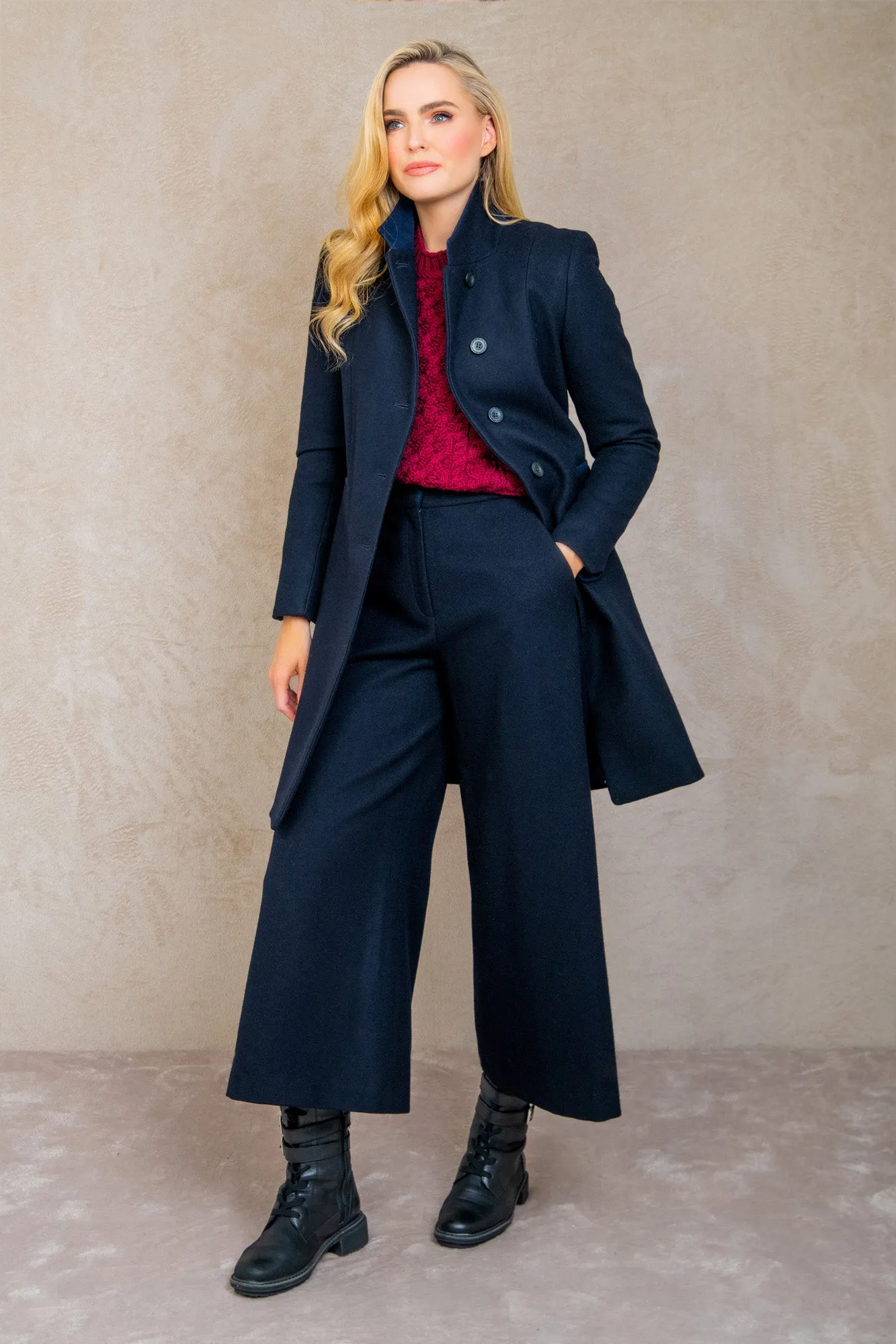 Isabella Tweed Coat - Navy Melton