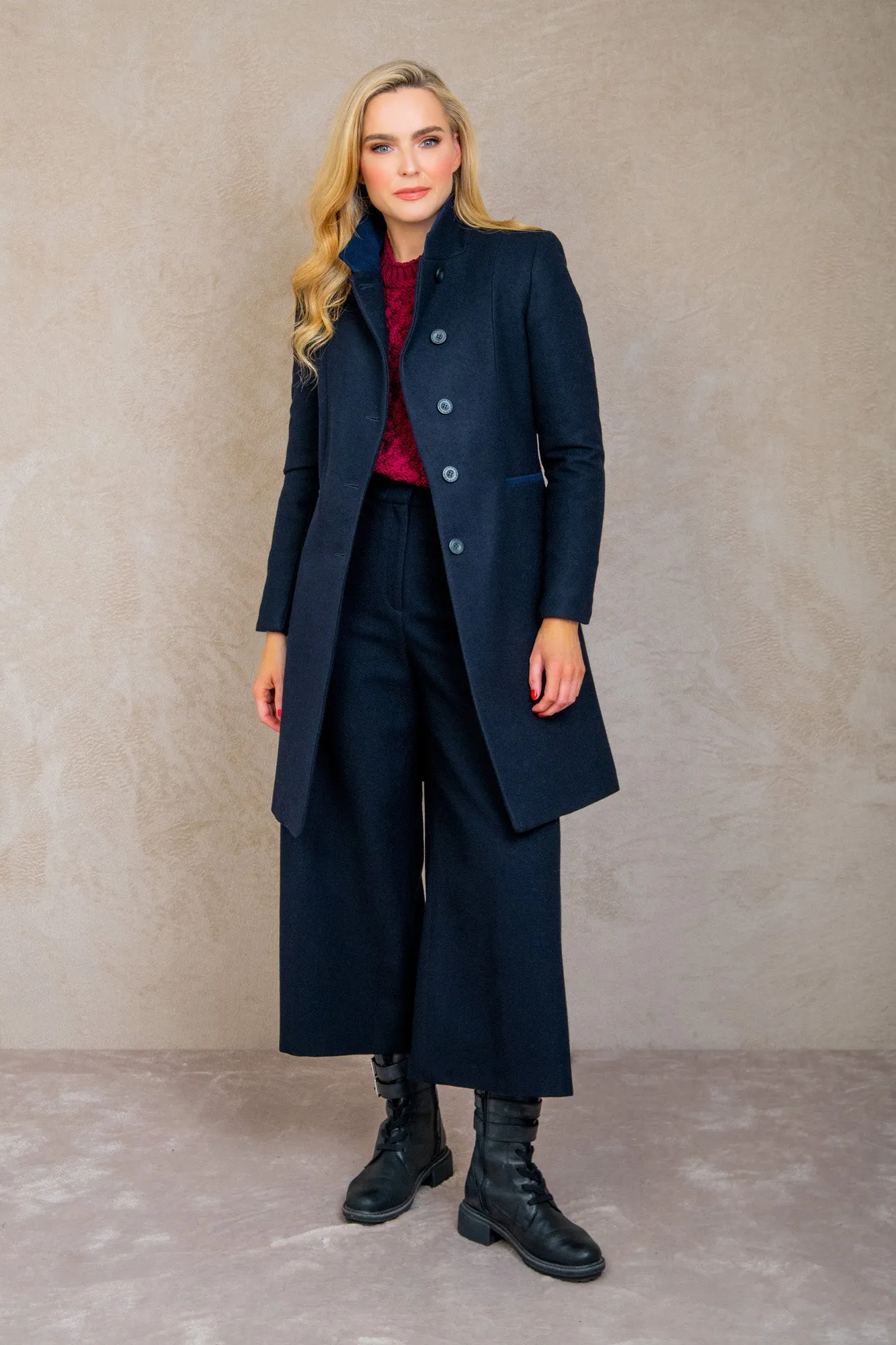 Isabella Tweed Coat - Navy Melton