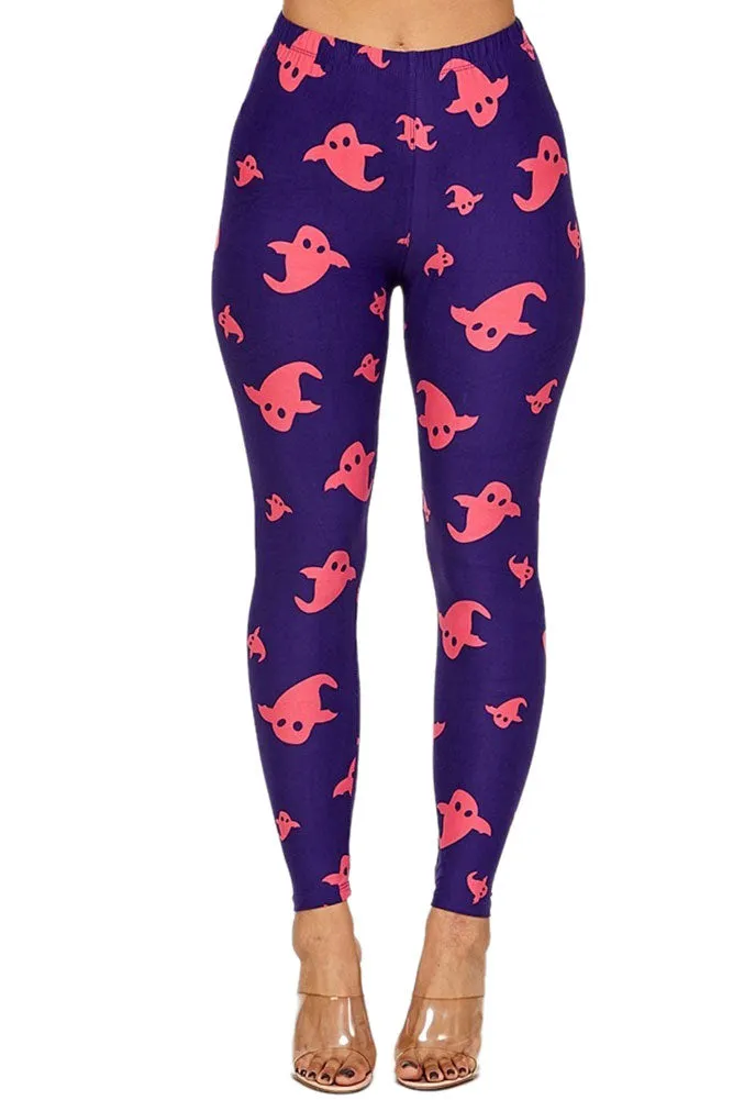 iZZYZX Women's Regular Pink Ghost Halloween Pattern Printed Leggings