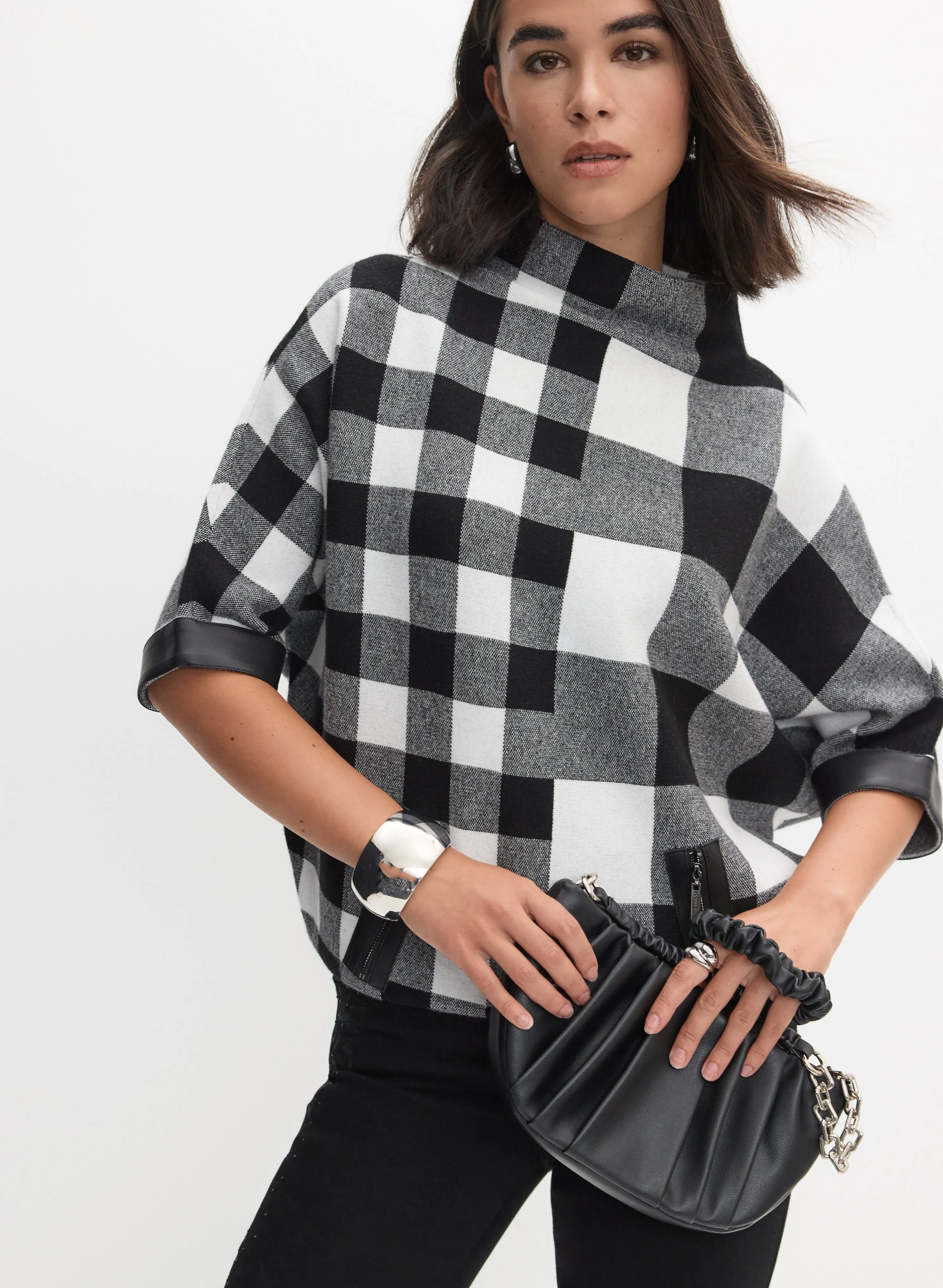 Joseph Ribkoff - Mixed Plaid Funnel-Neck Sweater