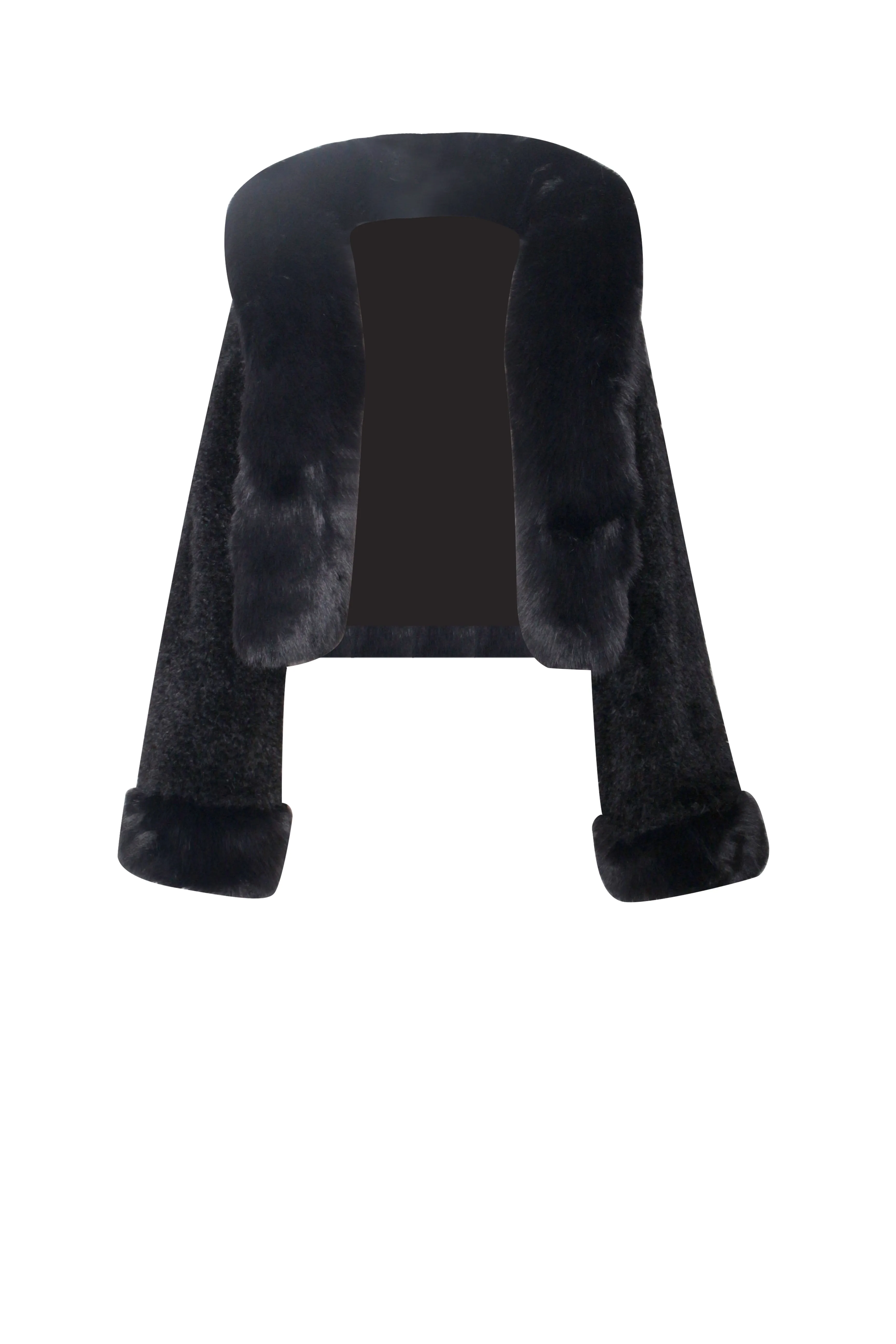 Kali Black Cropped Vegan Fur Jacket With Hood