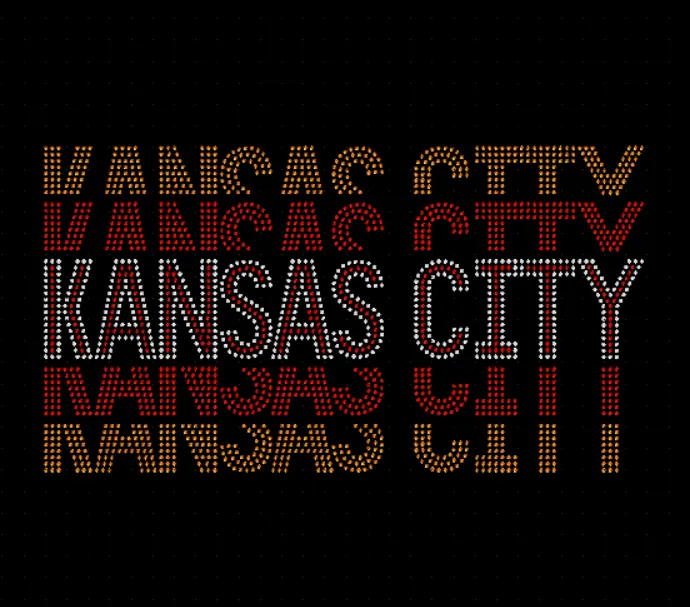 Kansas City Stacked Rhinestone Transfer