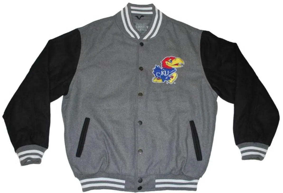 Kansas Jayhawks Colosseum Gray Black Wool Full-Snap Letterman Style Jacket (L)