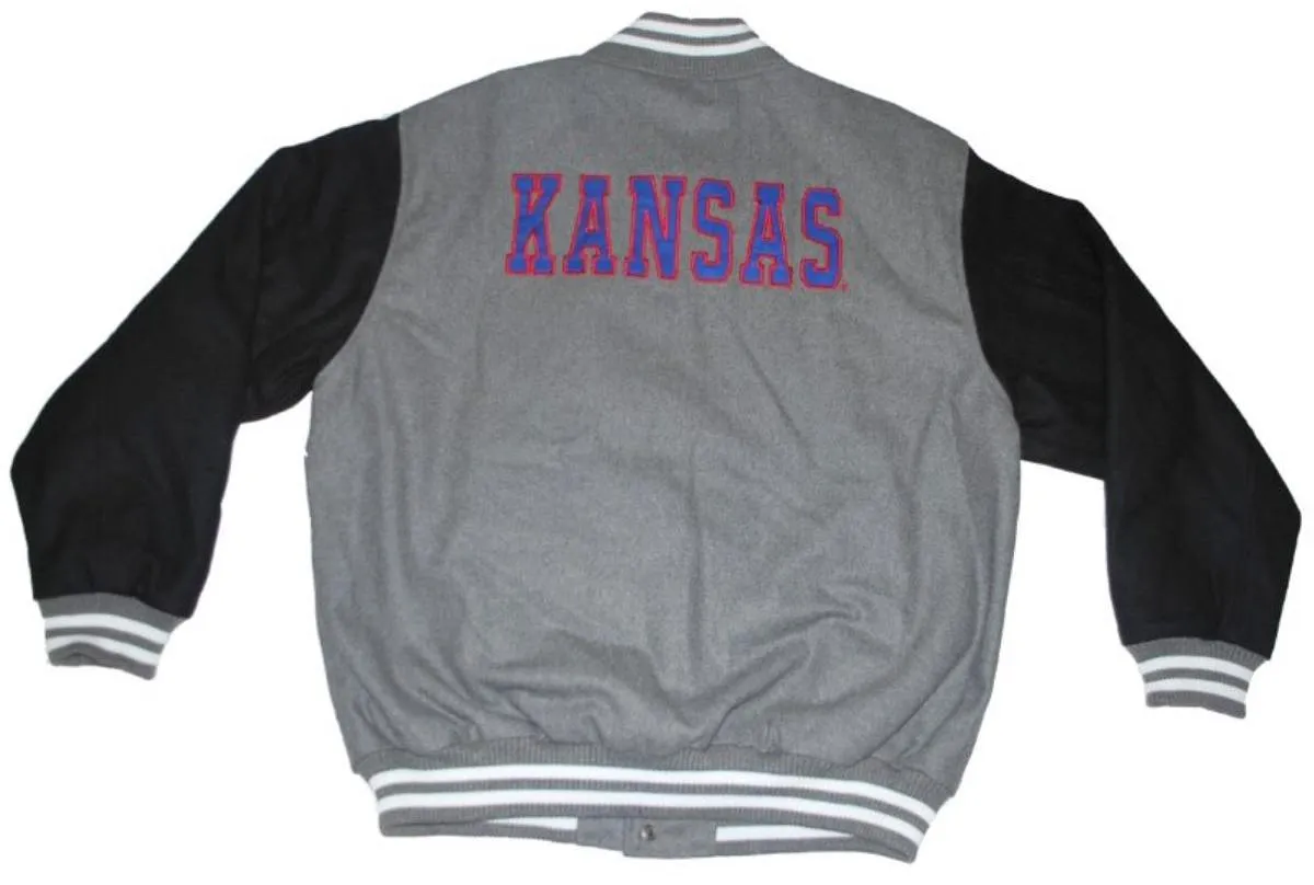 Kansas Jayhawks Colosseum Gray Black Wool Full-Snap Letterman Style Jacket (L)