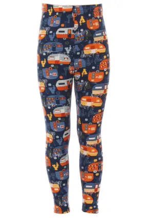 Kid's Blue Orange Camper Vans Pattern Printed Leggings