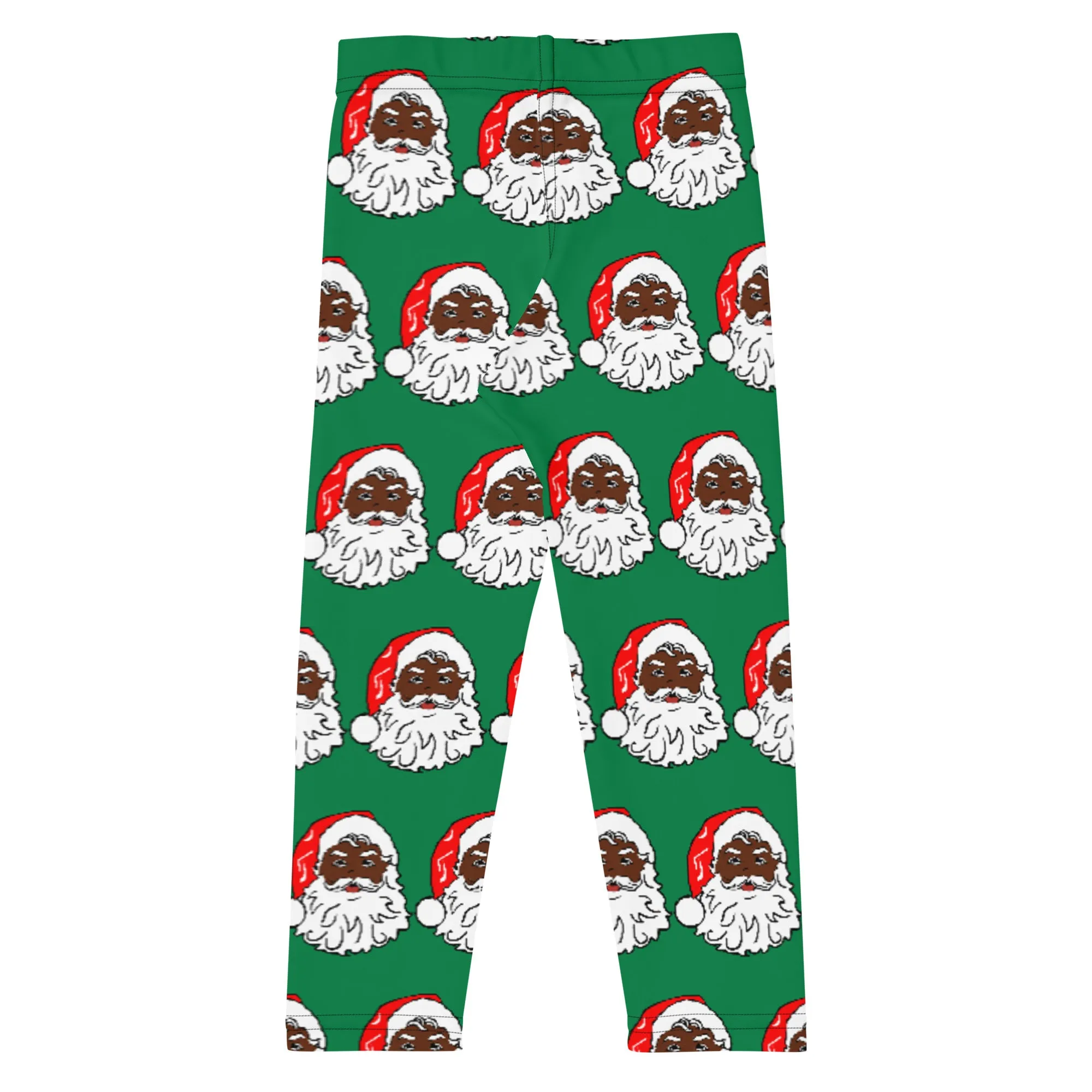 Kid's Leggings African American Santa Printed Green