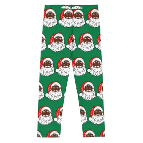 Kid's Leggings African American Santa Printed Green