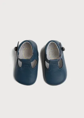 Leather T-Bar Pram Shoes in Classic Blue (17-20EU)