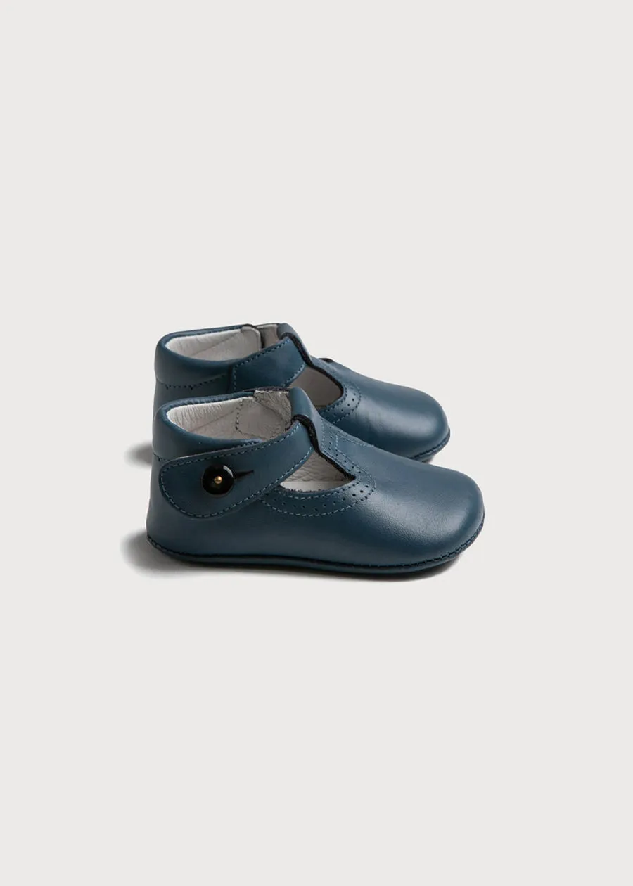 Leather T-Bar Pram Shoes in Classic Blue (17-20EU)