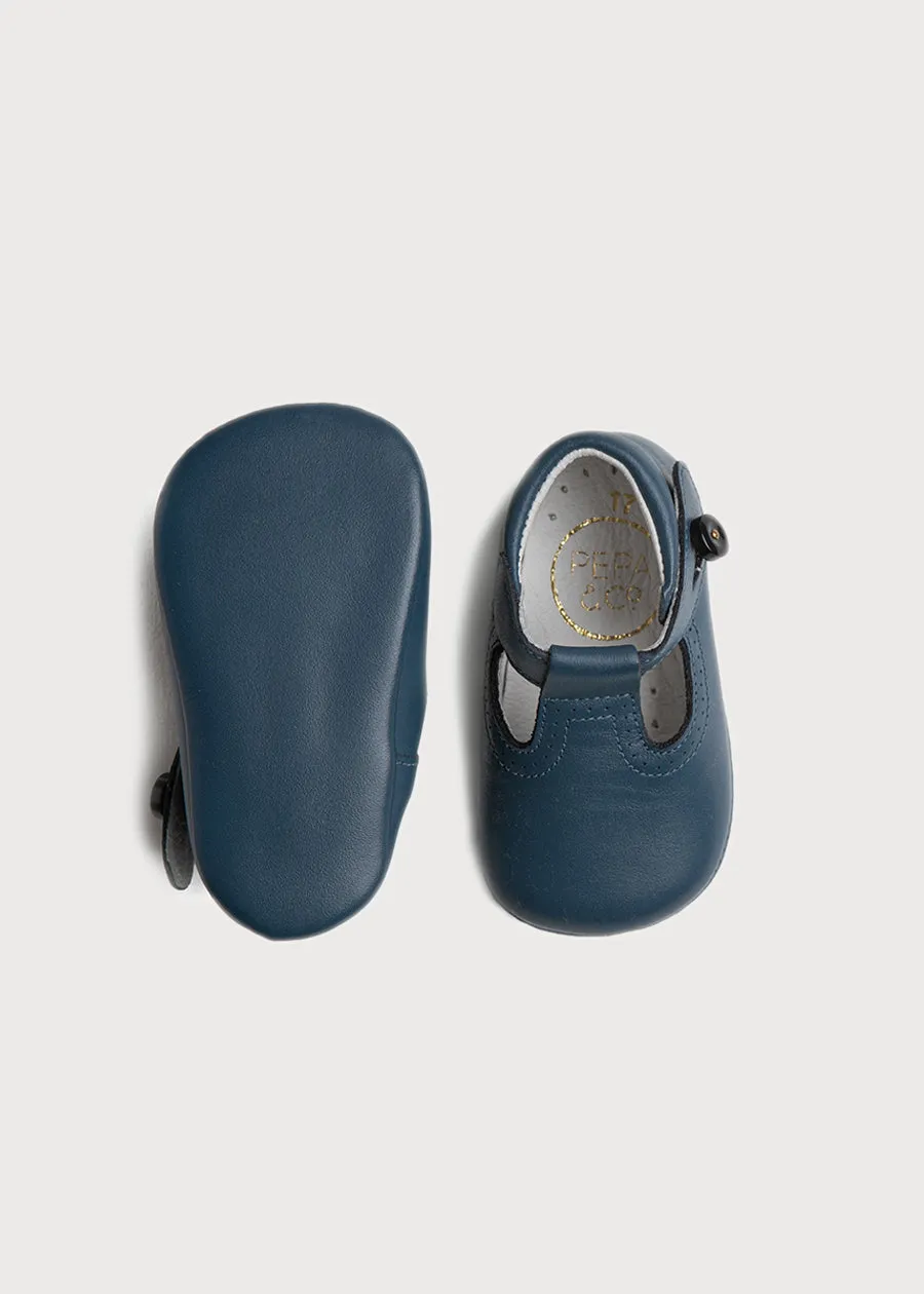 Leather T-Bar Pram Shoes in Classic Blue (17-20EU)