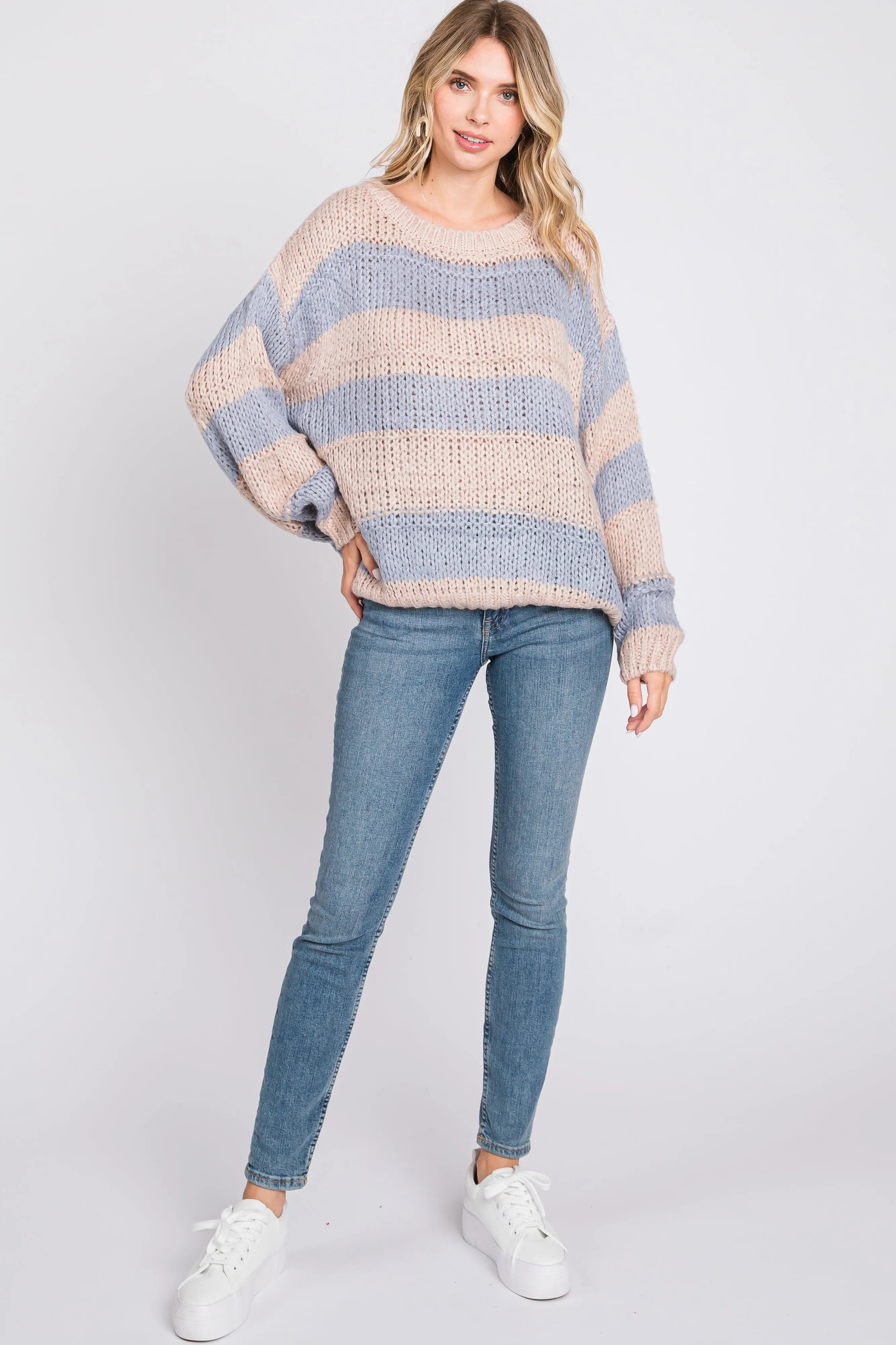 Light Blue Striped Knit Sweater