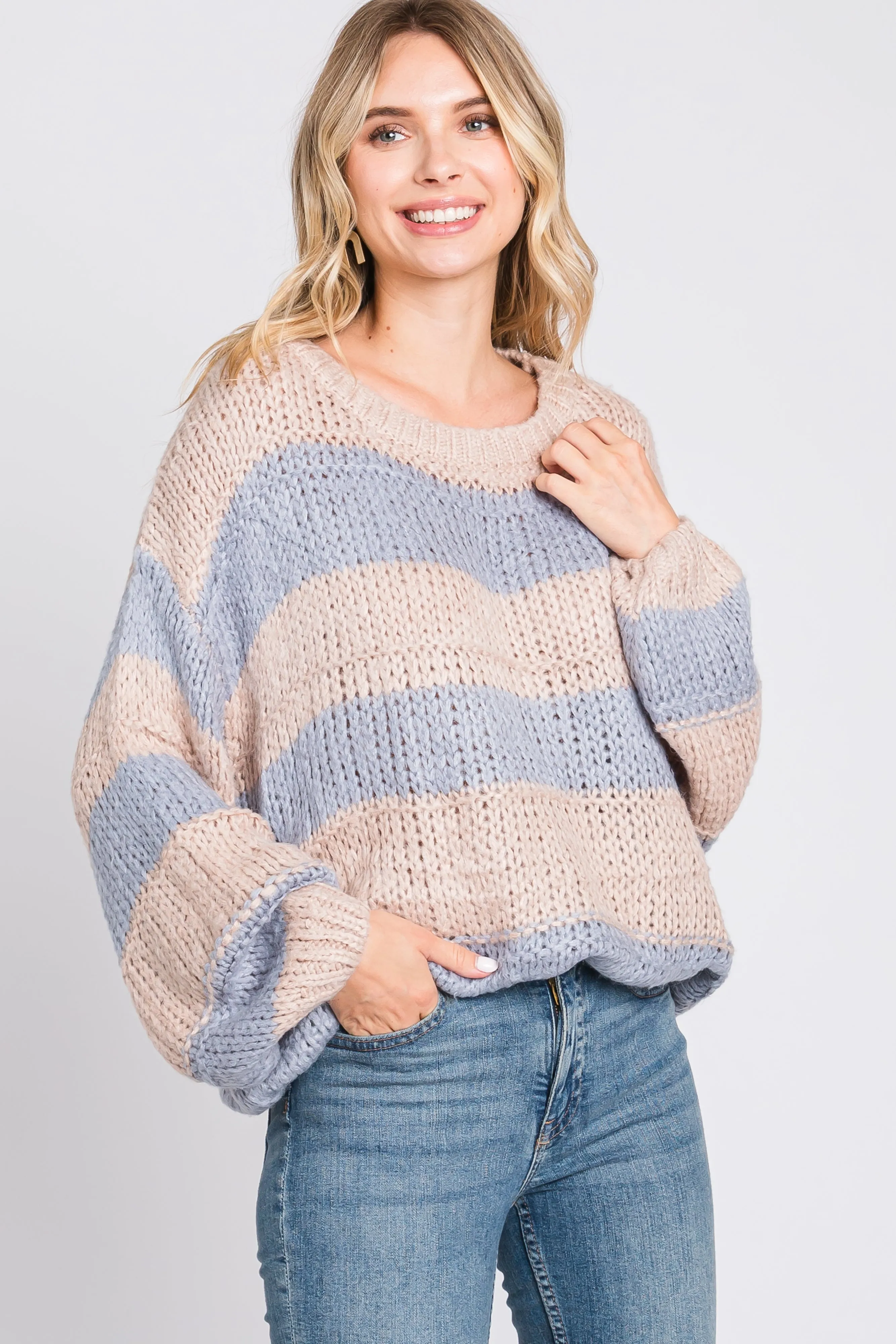 Light Blue Striped Knit Sweater