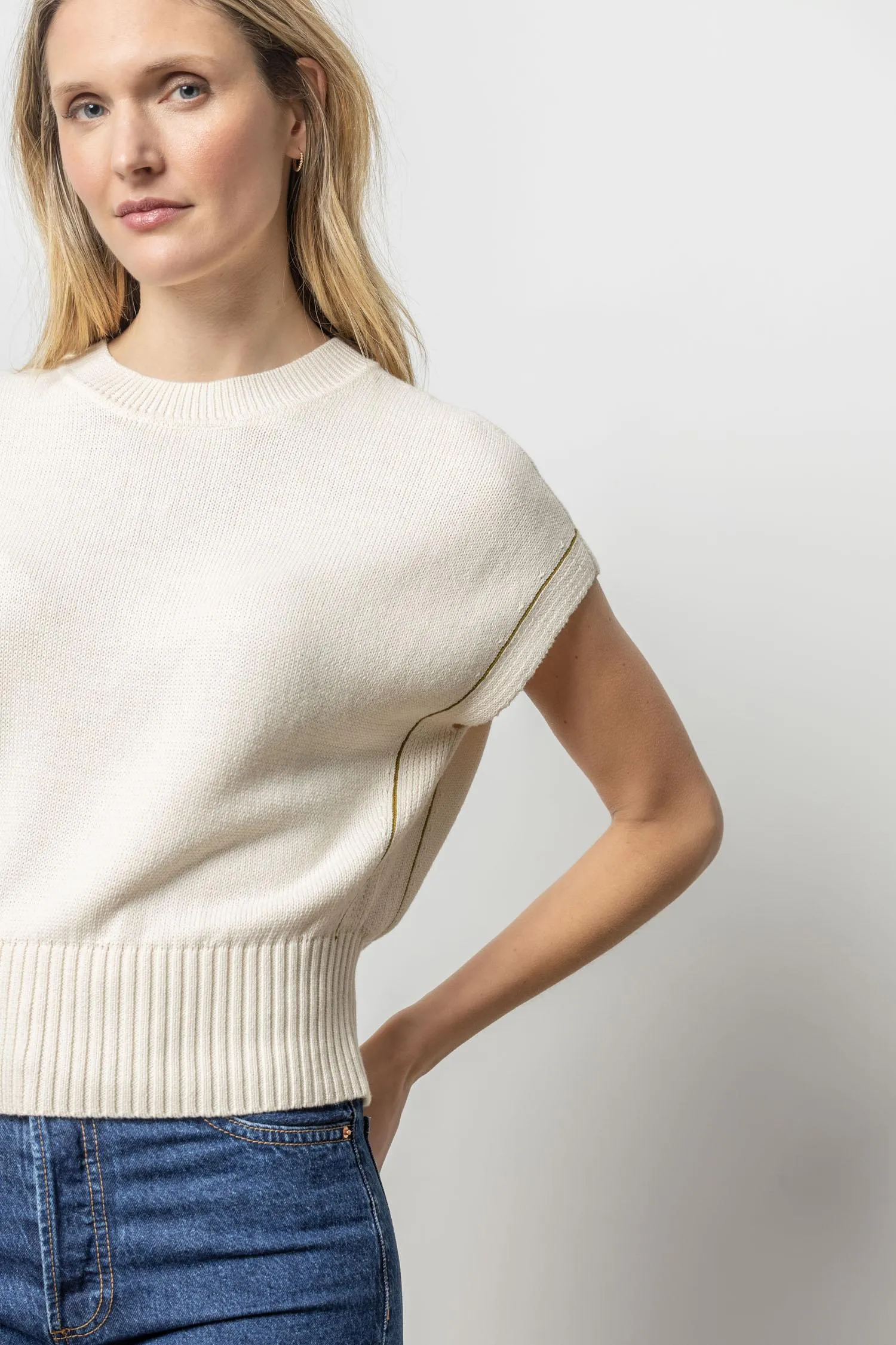 Lilla P Wedge Pullover Sweater in Cream