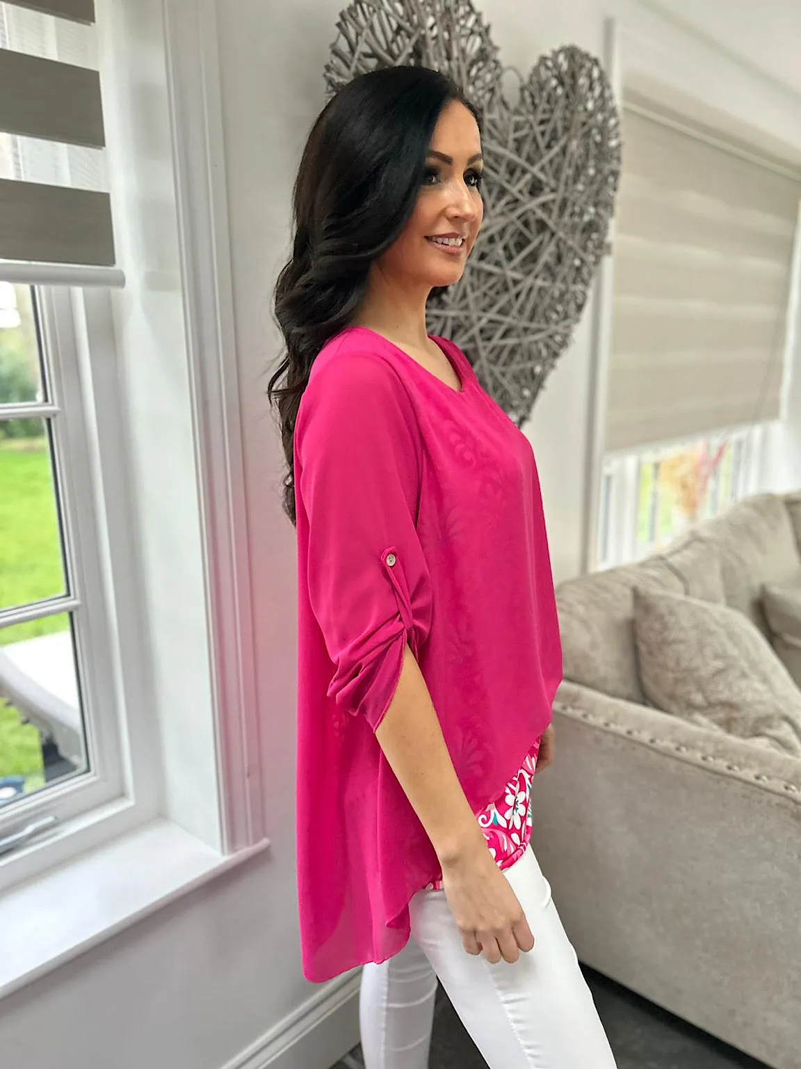 Lipstick Pink Layered Patterned Blouse Emily