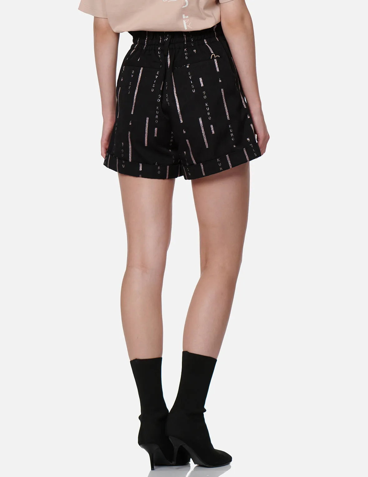 Logo Stripe Glitter Print Paper Bag Shorts