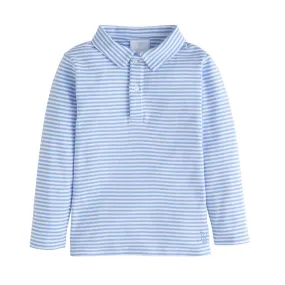 Long Sleeve Striped Polo - Light Blue