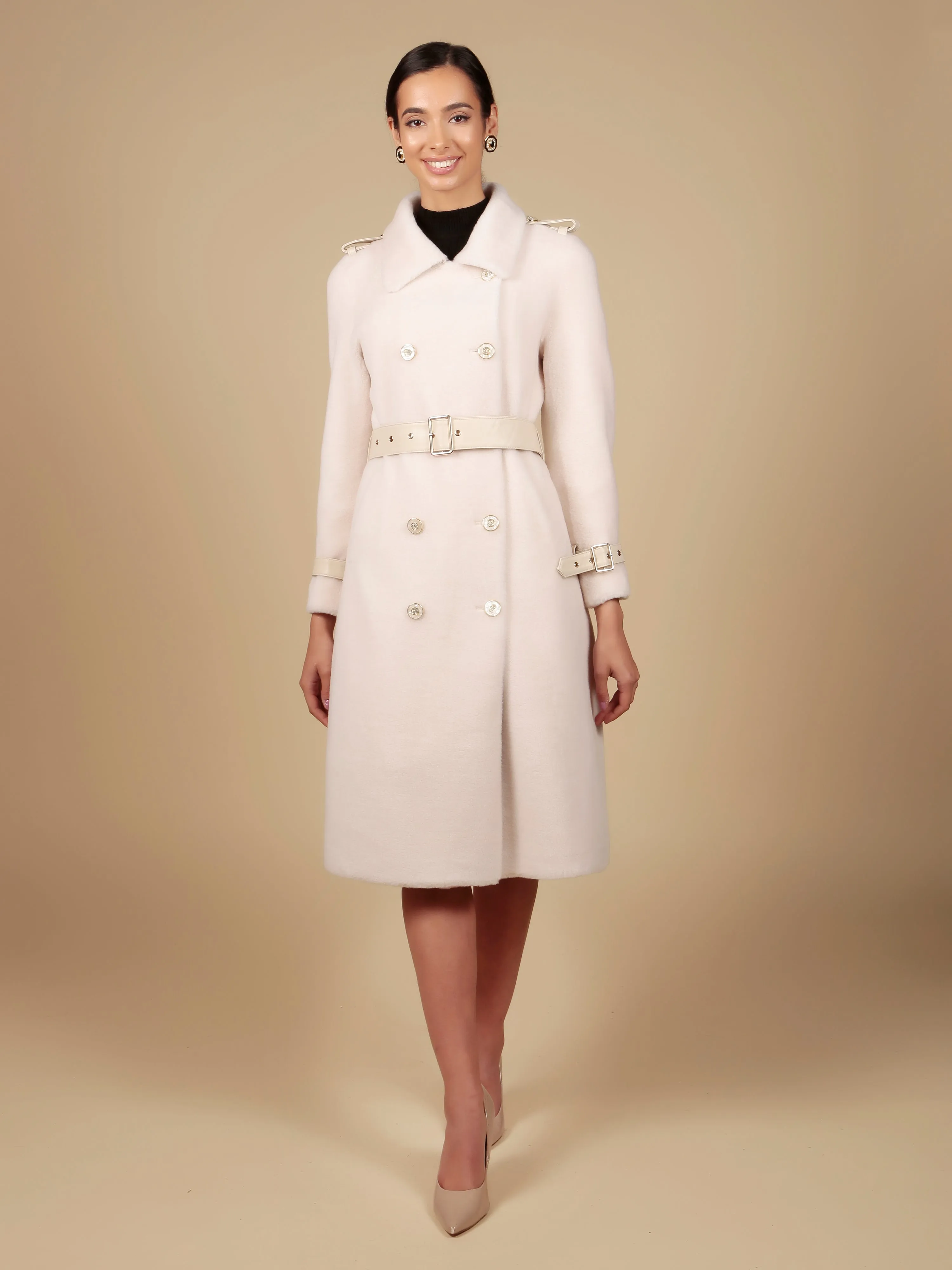 'Loren' Wool Trench Coat in Bianco