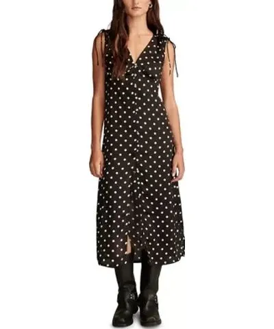 Lucky Brand Women's Sleeveless V-Neck Satin Button-Through Midi Dress