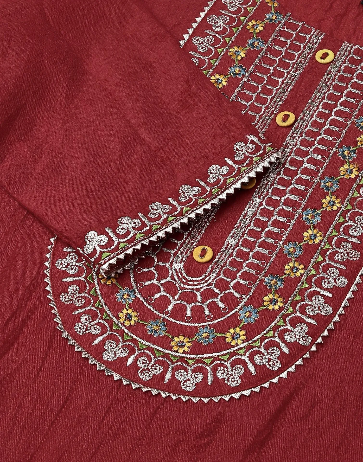 Maroon Plain Chinnon Straight Kurta With Pant And Dupatta