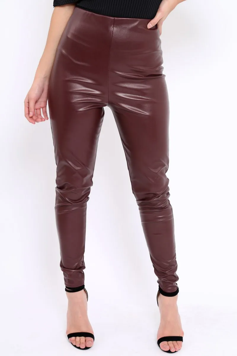 Matte Wine PU Leggings - Rio