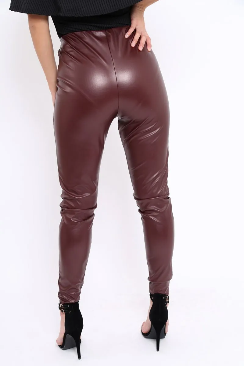 Matte Wine PU Leggings - Rio