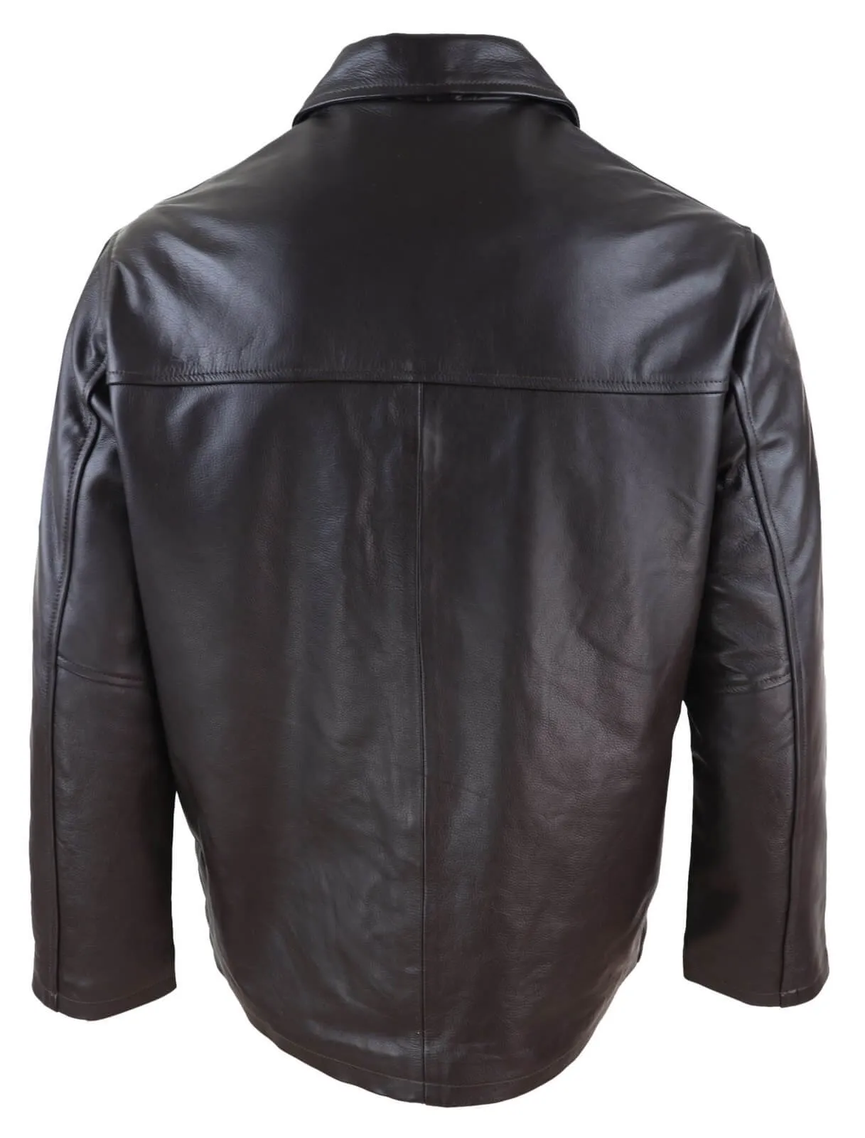 Men Mid Brown Length Classic Leather Coat