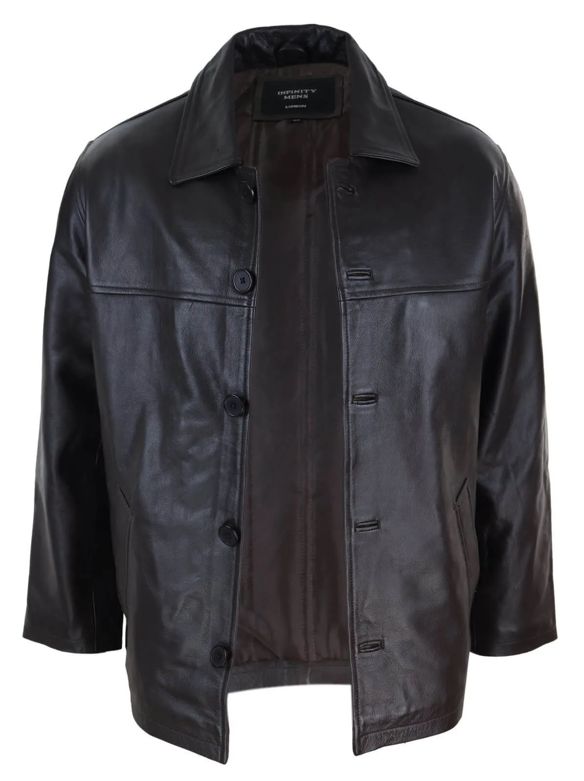 Men Mid Brown Length Classic Leather Coat