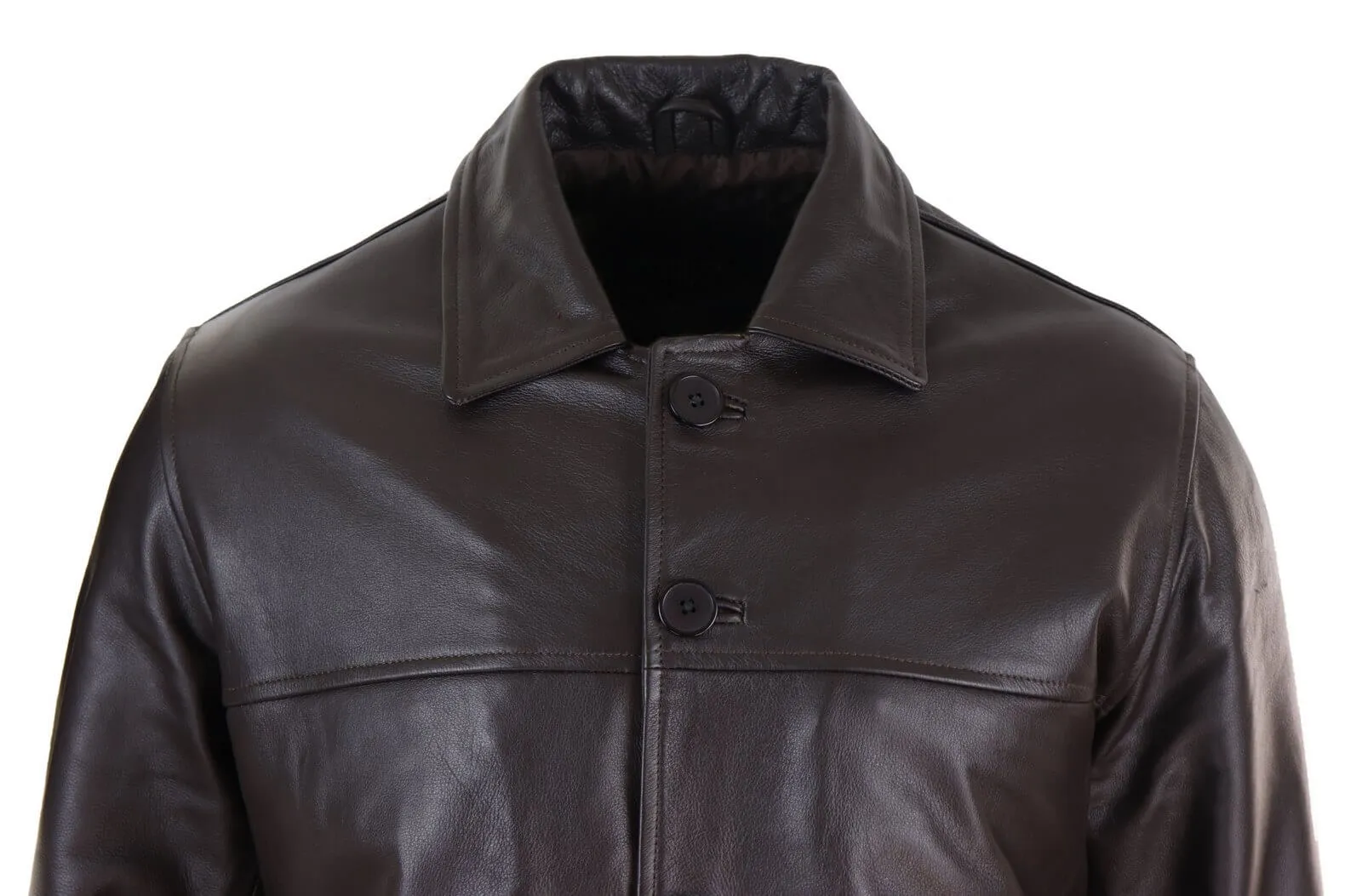 Men Mid Brown Length Classic Leather Coat