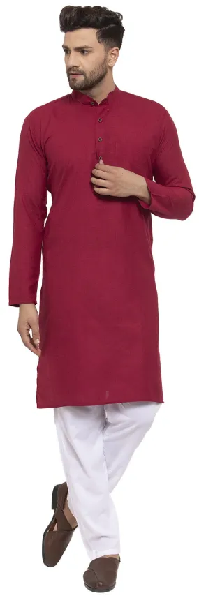 Men's Cotton Festival Kurta Pajama Wear India Apparel (Maroon)