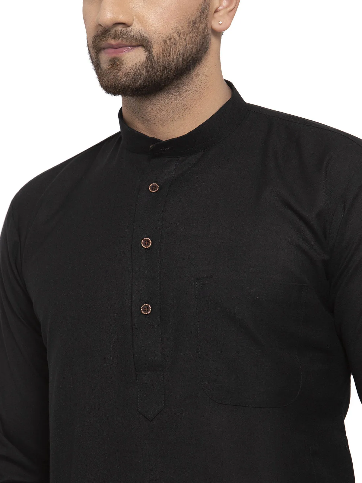 Men's Cotton Kurta Pajama Evening Wear India Apparel (Black)