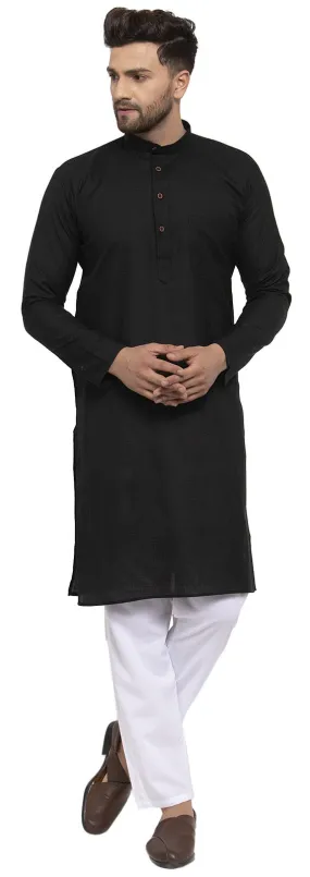 Men's Cotton Kurta Pajama Evening Wear India Apparel (Black)