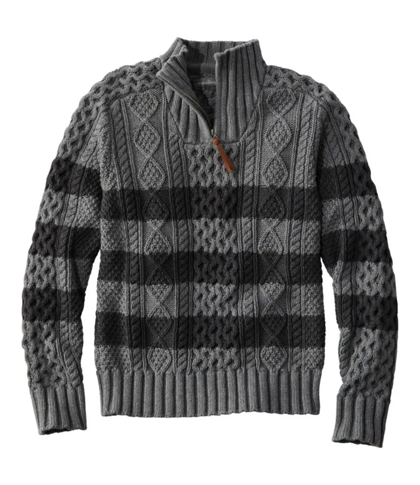 Men's Signature Cotton Fisherman Sweater, Quarter-Zip, Stripe