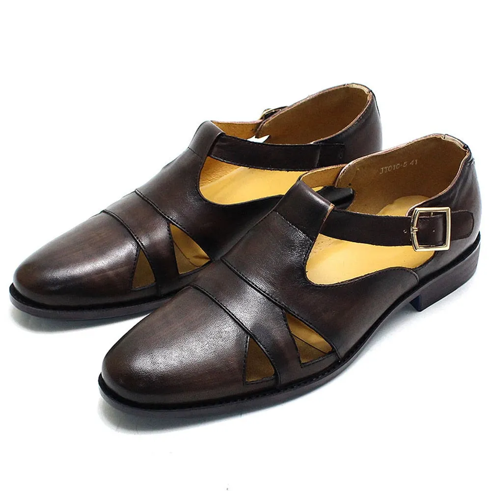 Men's Summer Retro Style Buckle Strap Solid Pattern Handmade Dress Shoe