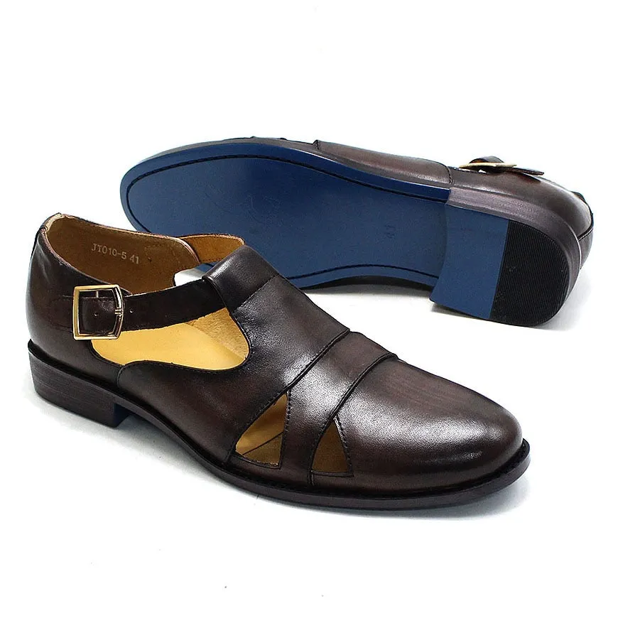 Men's Summer Retro Style Buckle Strap Solid Pattern Handmade Dress Shoe