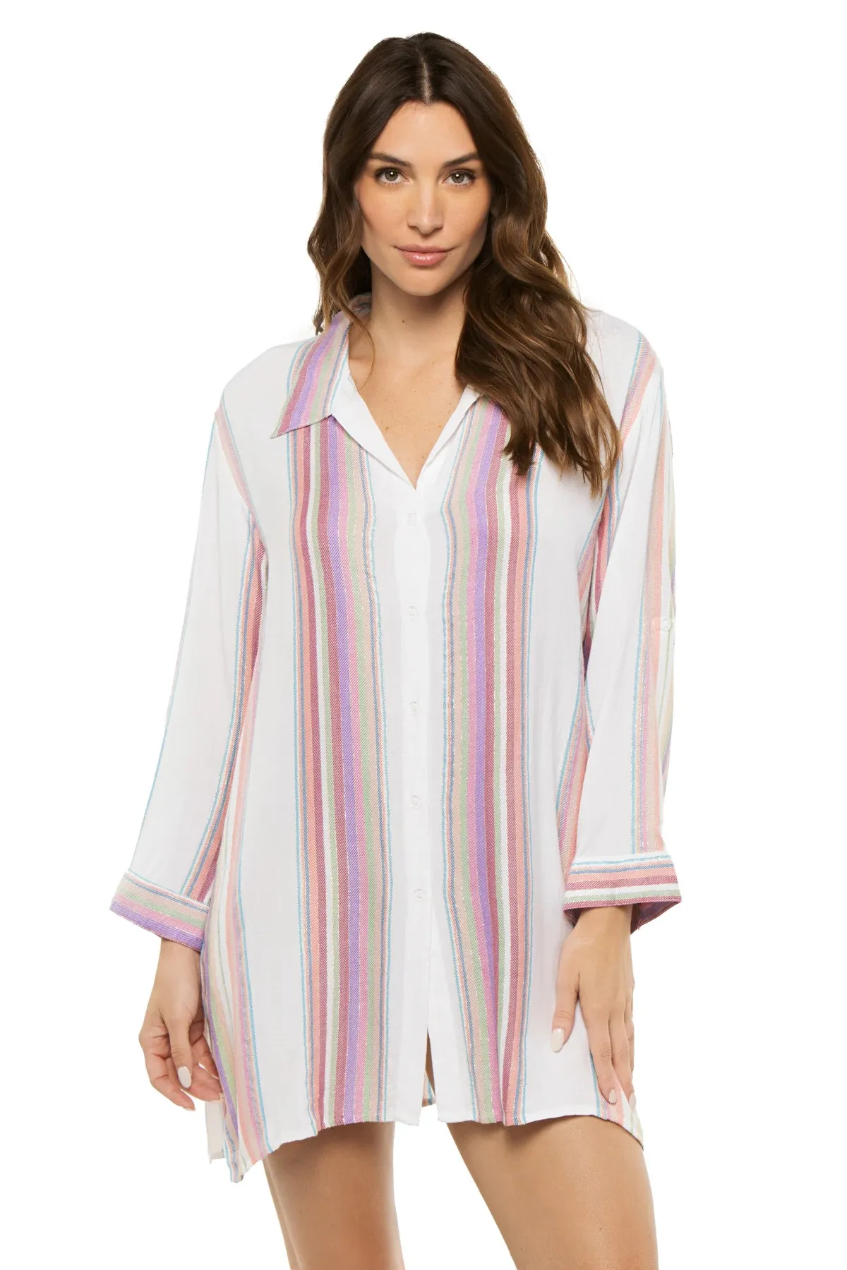 Metallic Stripe Shirt Dress