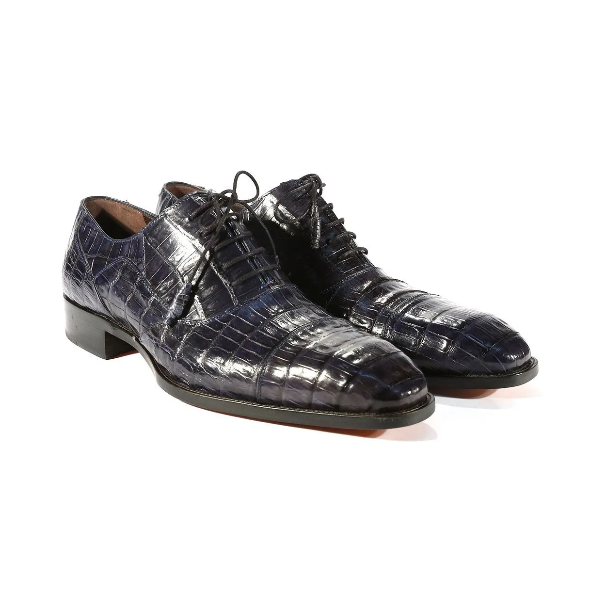 Mezlan 13993-F Dublin Men's Shoes Blue Genuine Crocodile Cap-Toe Oxfords (MZS3320)