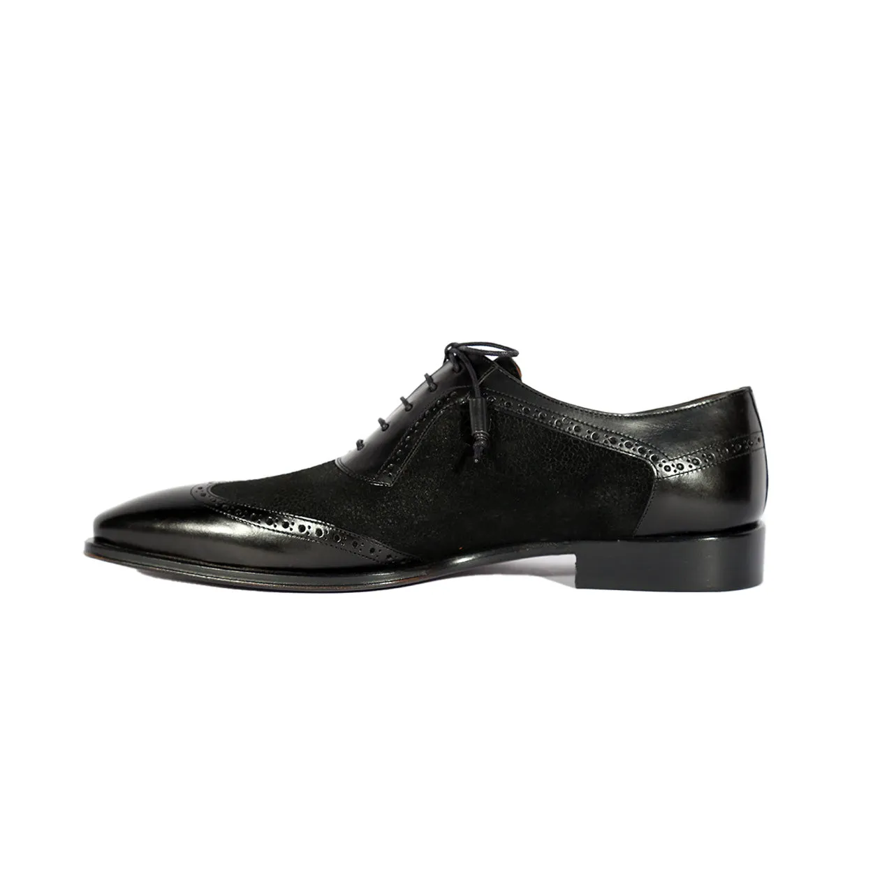 Mezlan 20528 Men's Shoes Black Suede / Calf-Skin Leather Wingtip Oxfords (MZS3555)