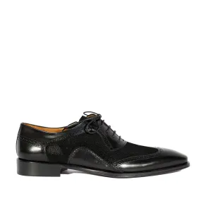 Mezlan 20528 Men's Shoes Black Suede / Calf-Skin Leather Wingtip Oxfords (MZS3555)